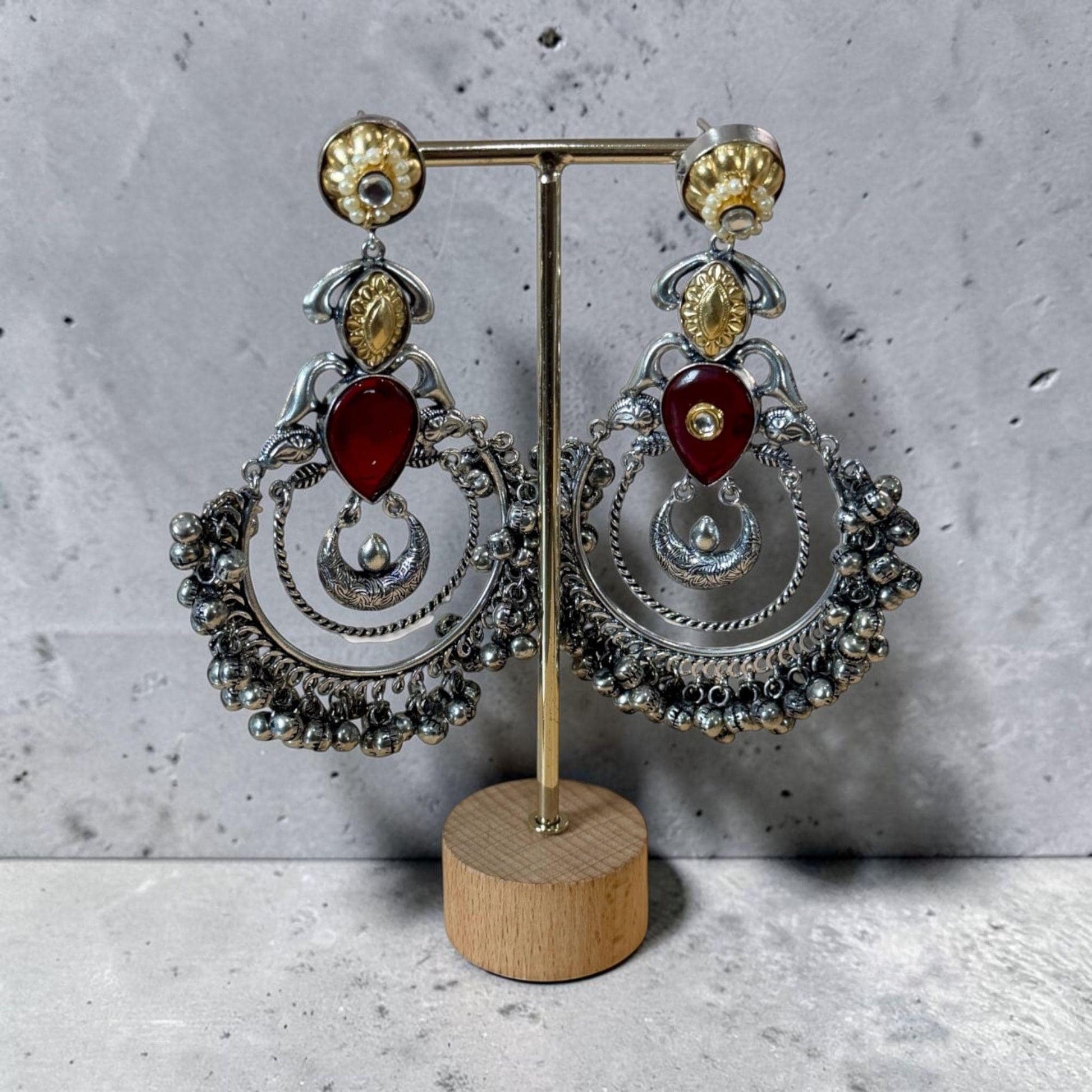 Boho Chandbali Earrings for Women, Tribal Statement, Oxidized Style Dangle Earrings