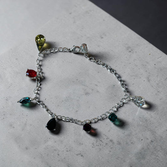 Charm Bracelet for Women, Dainty Chain Bracelet, Colorful Stone, Minimalist Everyday Jewelry