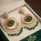 Gold Plated Hoop Jhumka Earrings, Green Beaded Chandbali Earrings