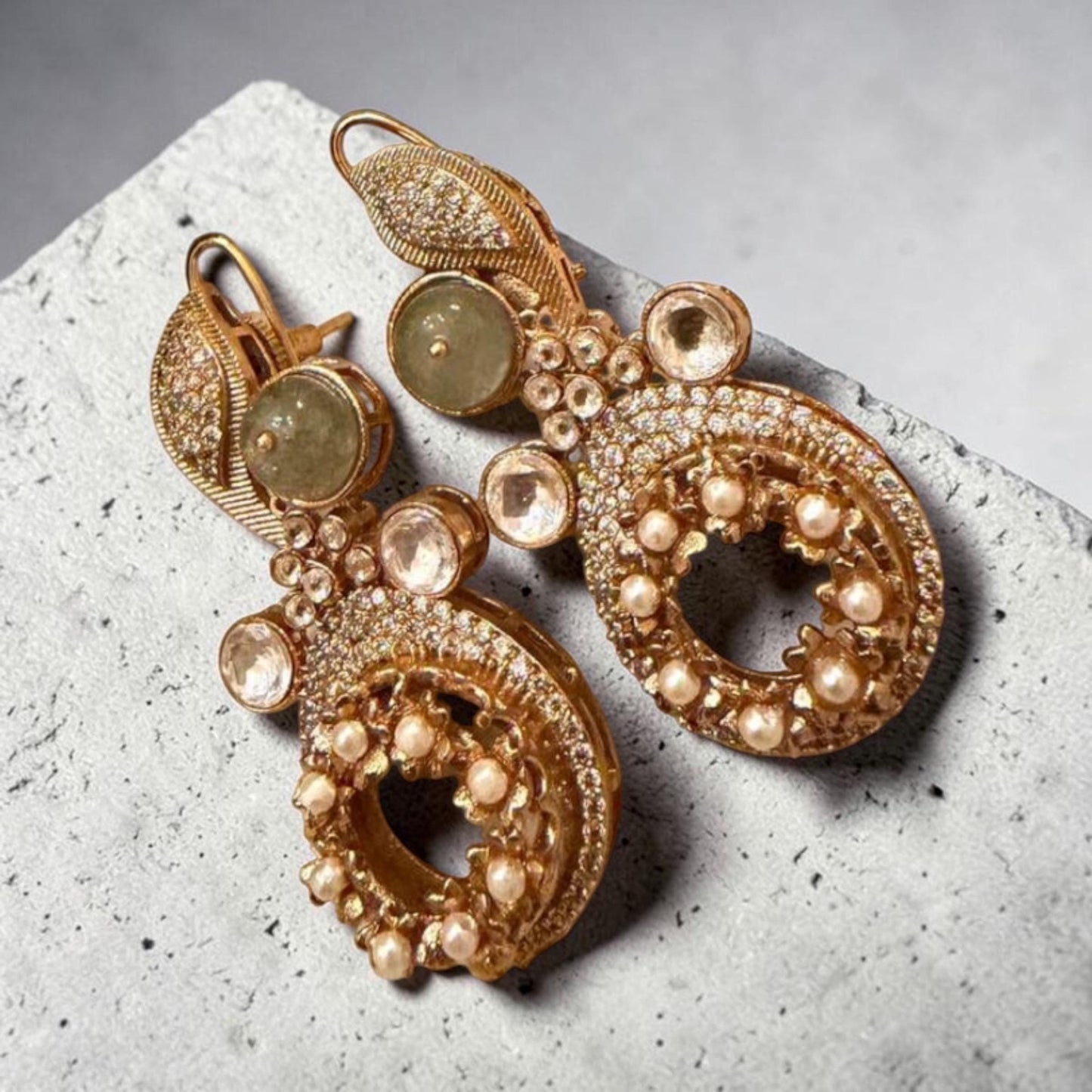 Gold Plated Pearl Drop Earrings, CZ Statement Earrings, Designer Bridal