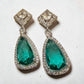 Gold Plated Emerald Green Teardrop Earrings, CZ Halo Drop Earrings