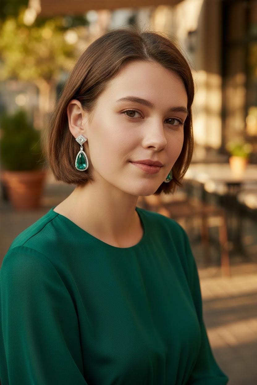 Gold Plated Emerald Green Teardrop Earrings, CZ Halo Drop Earrings
