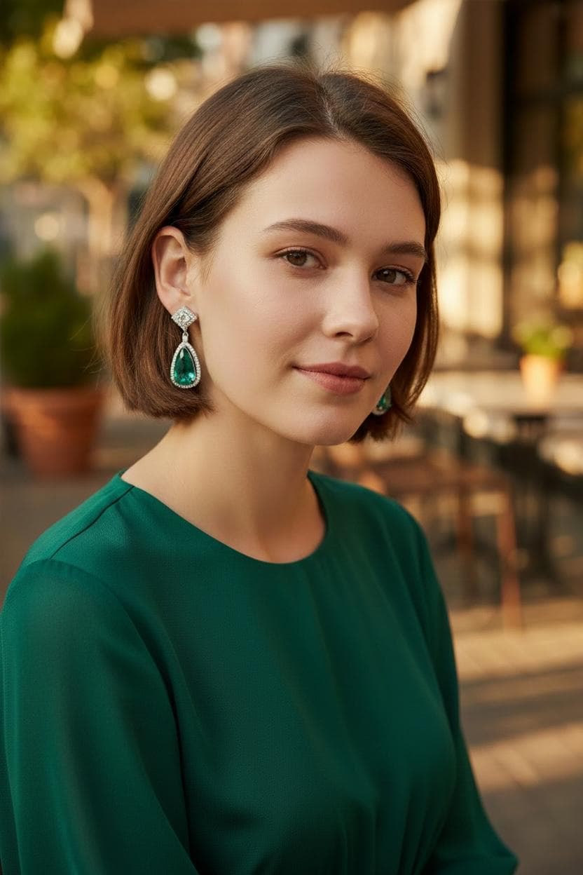 Gold Plated Emerald Green Teardrop Earrings, CZ Halo Drop Earrings