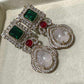 Gold Plated Emerald Green Statement Earrings, Designer Bridal Drop Earrings