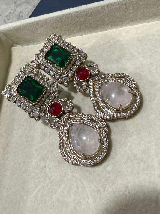 Gold Plated Emerald Green Statement Earrings, Designer Bridal Drop Earrings