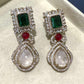Gold Plated Emerald Green Statement Earrings, Designer Bridal Drop Earrings