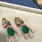 Gold Plated Emerald Green Drop Earrings, Designer Statement Earrings