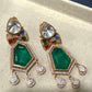 Gold Plated Emerald Green Drop Earrings, Designer Statement Earrings