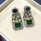 Gold Plated Emerald Green Statement Earrings, Sapphire Blue Drop Earrings