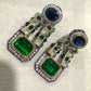 Gold Plated Emerald Green Statement Earrings, Sapphire Blue Drop Earrings