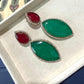 Gold Plated Emerald Green & Ruby Red Statement Earrings, Designer Drop
