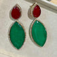 Gold Plated Emerald Green & Ruby Red Statement Earrings, Designer Drop