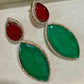 Gold Plated Emerald Green & Ruby Red Statement Earrings, Designer Drop