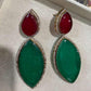 Gold Plated Emerald Green & Ruby Red Statement Earrings, Designer Drop