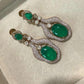 Gold Plated Emerald Green Statement Earrings, CZ Halo Drop Earrings