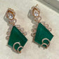Gold Plated Emerald Green Statement Earrings, Geometric Drop Earrings