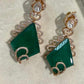Gold Plated Emerald Green Statement Earrings, Geometric Drop Earrings