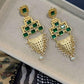 Gold Plated Red & Emerald Green Statement Earrings, Pearl Dangle Earrings