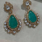 Gold Plated Emerald Green Statement Earrings, Teardrop CZ Dangle Earrings