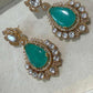 Gold Plated Emerald Green Statement Earrings, Teardrop CZ Dangle Earrings