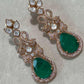 Gold Plated Emerald Green Teardrop Statement Earrings, Designer CZ Dangle Earrings