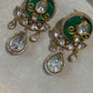 Gold Plated Green Statement Drop Earrings, Designer Kundan Style CZ Earrings
