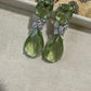 Silver Tone Green Drop Earrings, Faceted Pear Statement Earrings