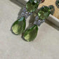 Silver Tone Green Drop Earrings, Faceted Pear Statement Earrings