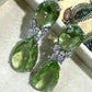 Silver Tone Green Drop Earrings, Faceted Pear Statement Earrings