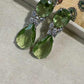 Silver Tone Green Drop Earrings, Faceted Pear Statement Earrings