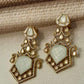 White Ivory Geometric Statement Drop Earrings, Gold Tone Alloy, Rhinestones