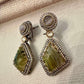 Green Gemstone Drop Earrings, Vintage Statement Dangle Earrings