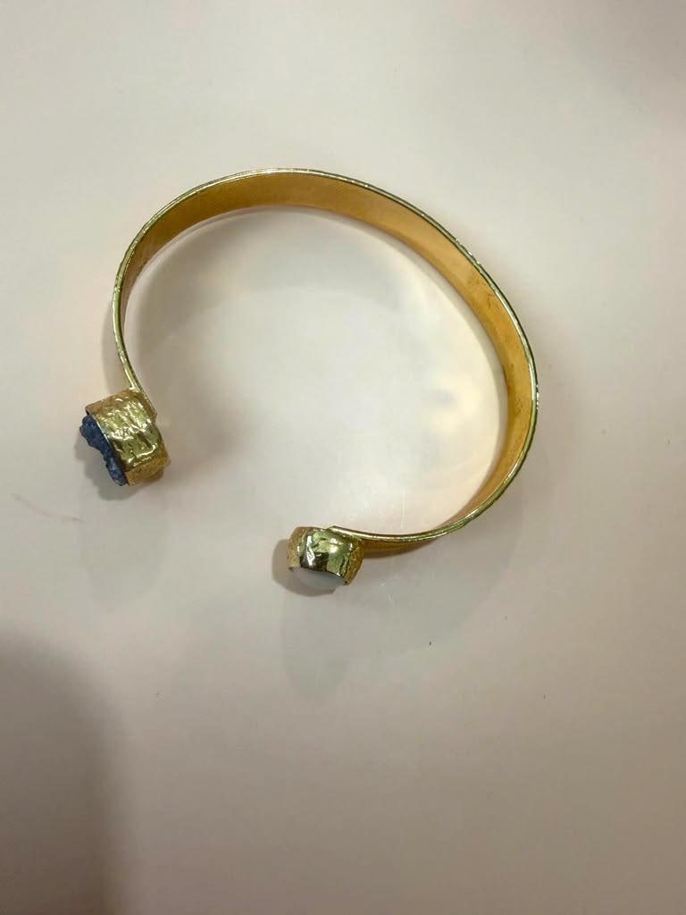 Gold Plated Gemstone Cuff Bracelet, Blue Stone Open Bangle, Minimalist Adjustable Bracelet