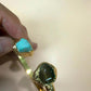 Gold Plated Natural Gemstone Cuff Bracelet, Adjustable Open Bangle