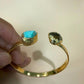 Gold Plated Natural Gemstone Cuff Bracelet, Adjustable Open Bangle