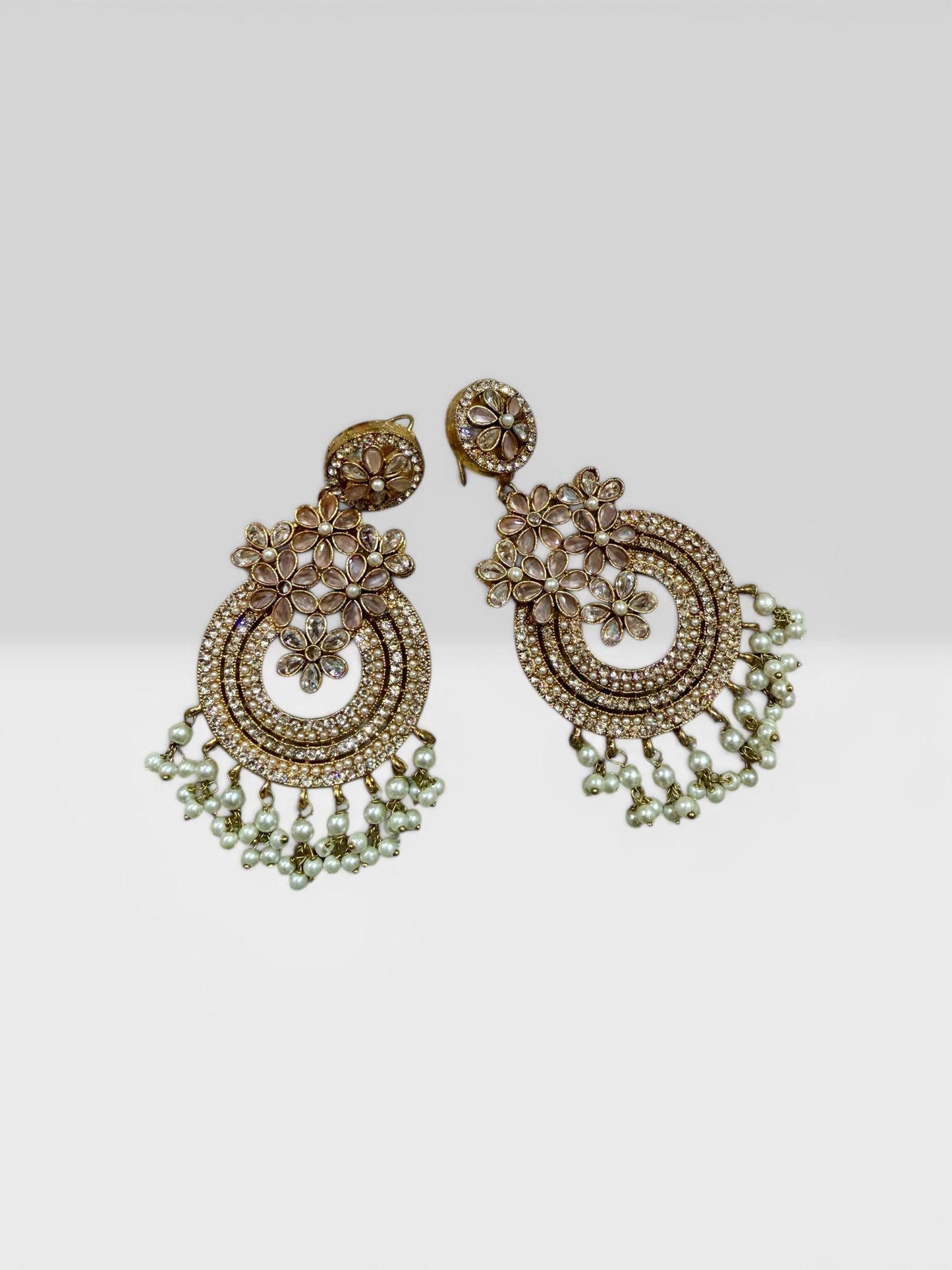 Floral Pearl Chandelier Earrings, Rose Gold Tone Statement Earrings