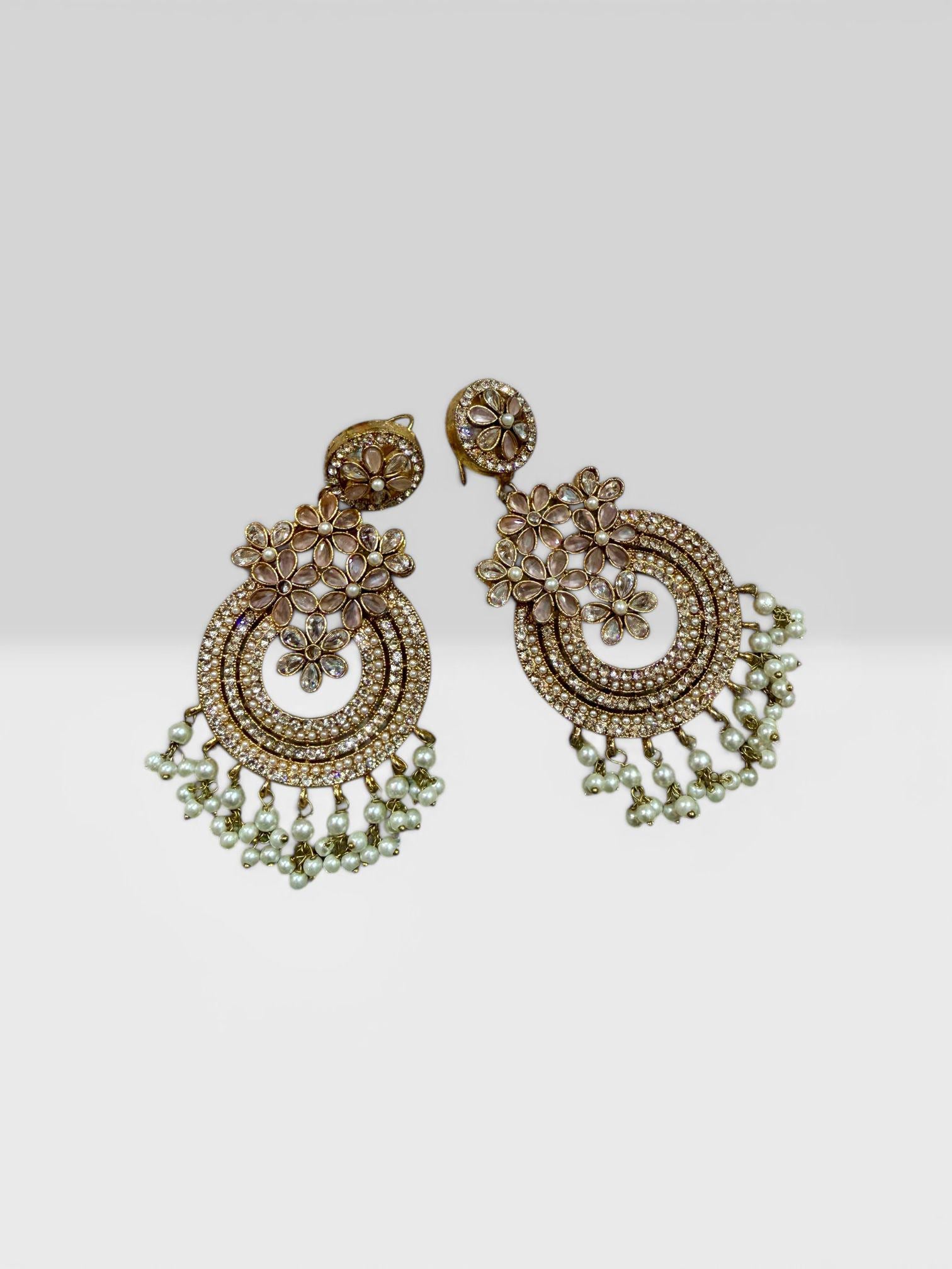 Floral Pearl Chandelier Earrings, Rose Gold Tone Statement Earrings