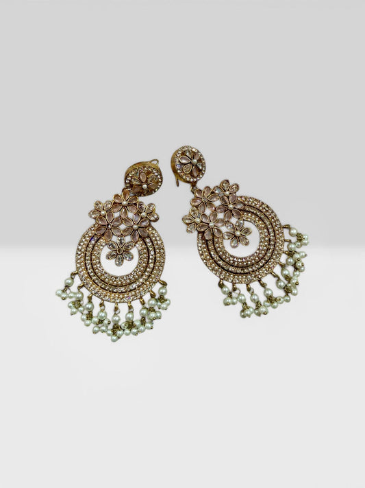 Floral Pearl Chandelier Earrings, Rose Gold Tone Statement Earrings