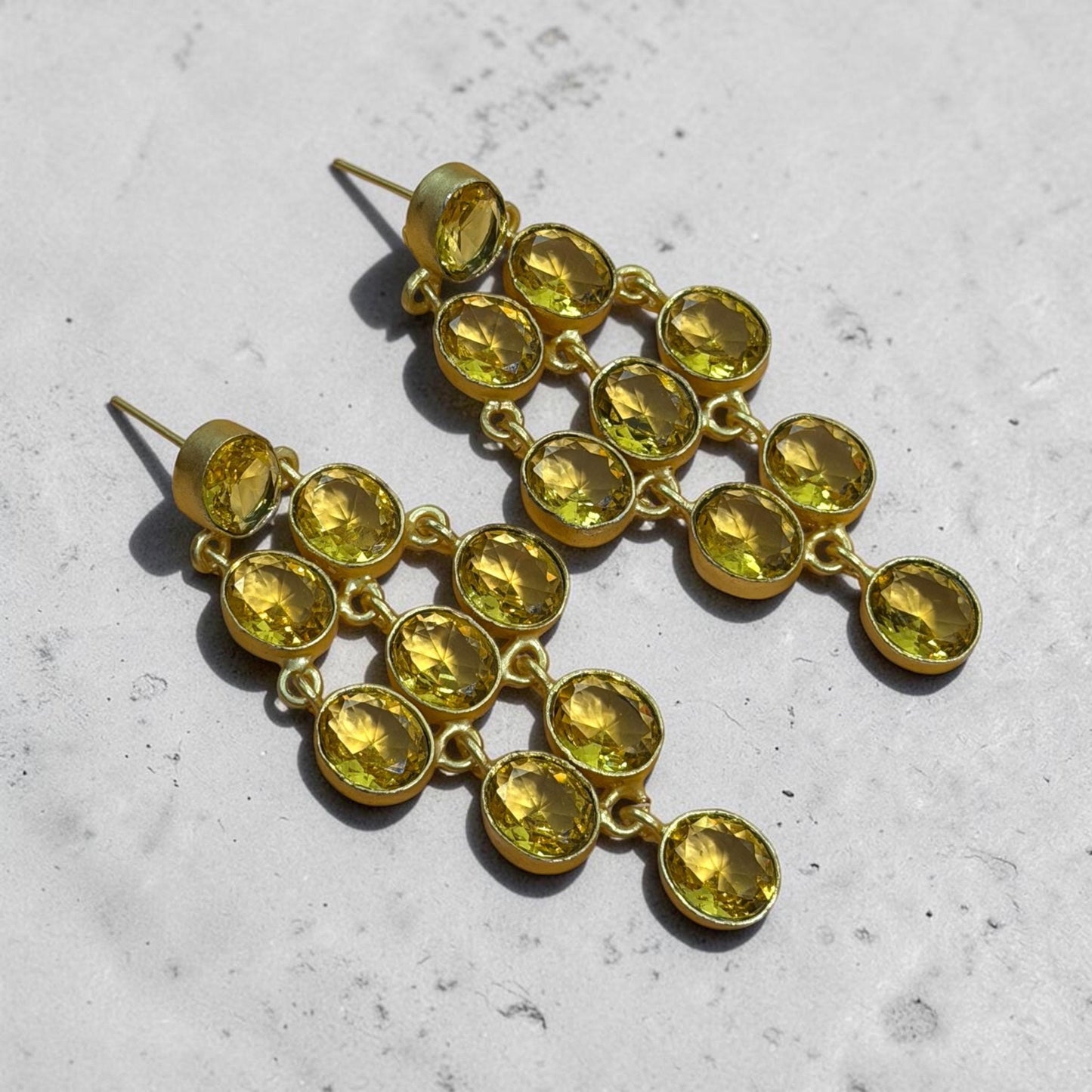 Emerald Green Drop Earrings, Gold Plated Dangle Earrings