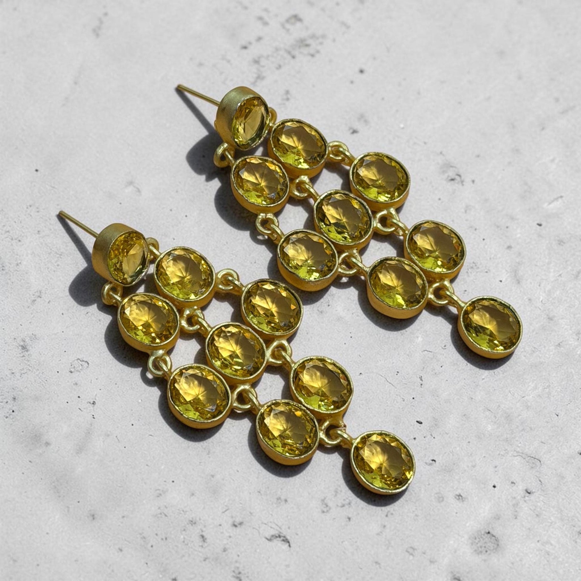 Emerald Green Drop Earrings, Gold Plated Dangle Earrings