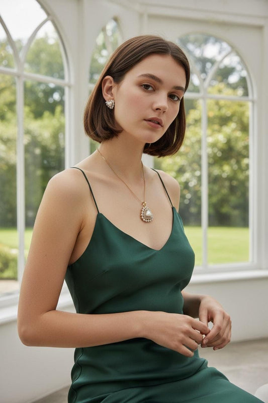 Gold Plated Pearl Pendant Set, CZ Pendant Necklace with Studs, chain included