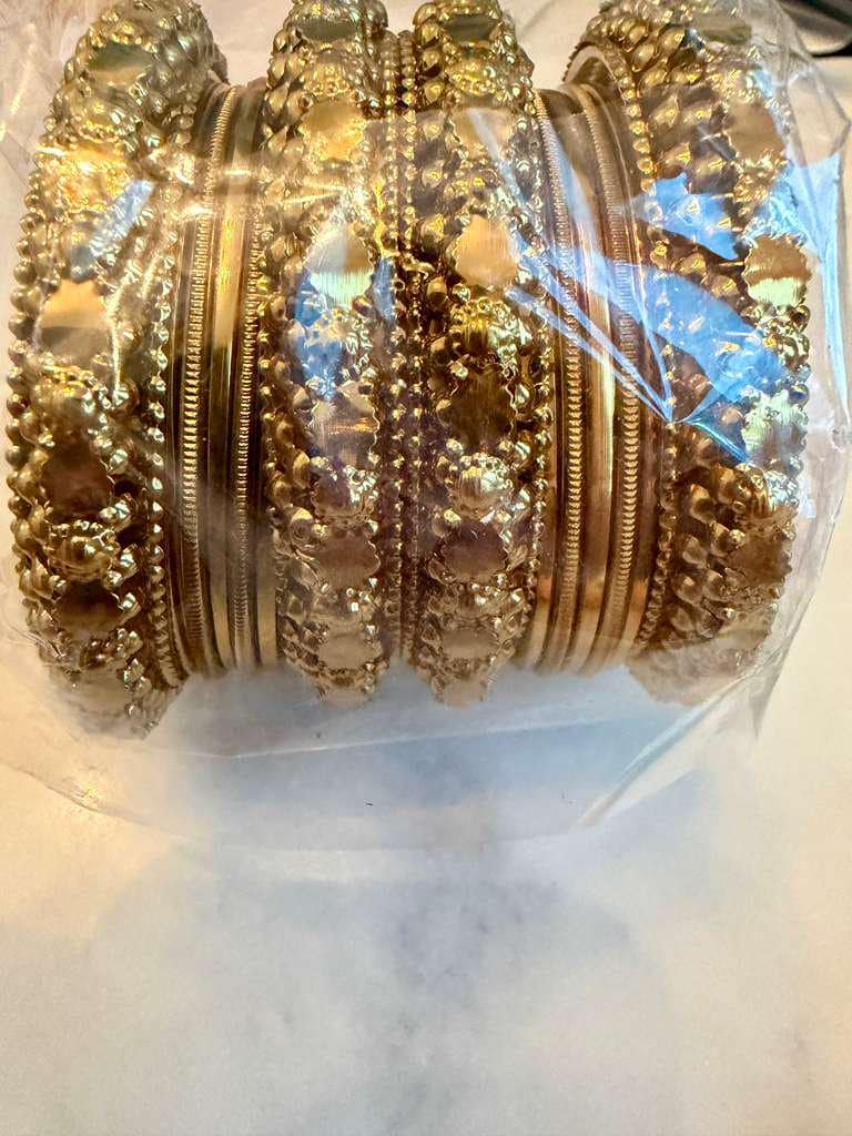 Traditional Bangle Set, Gold Tone Bridal Bangles, Indian Pakistani Wedding Jewelry