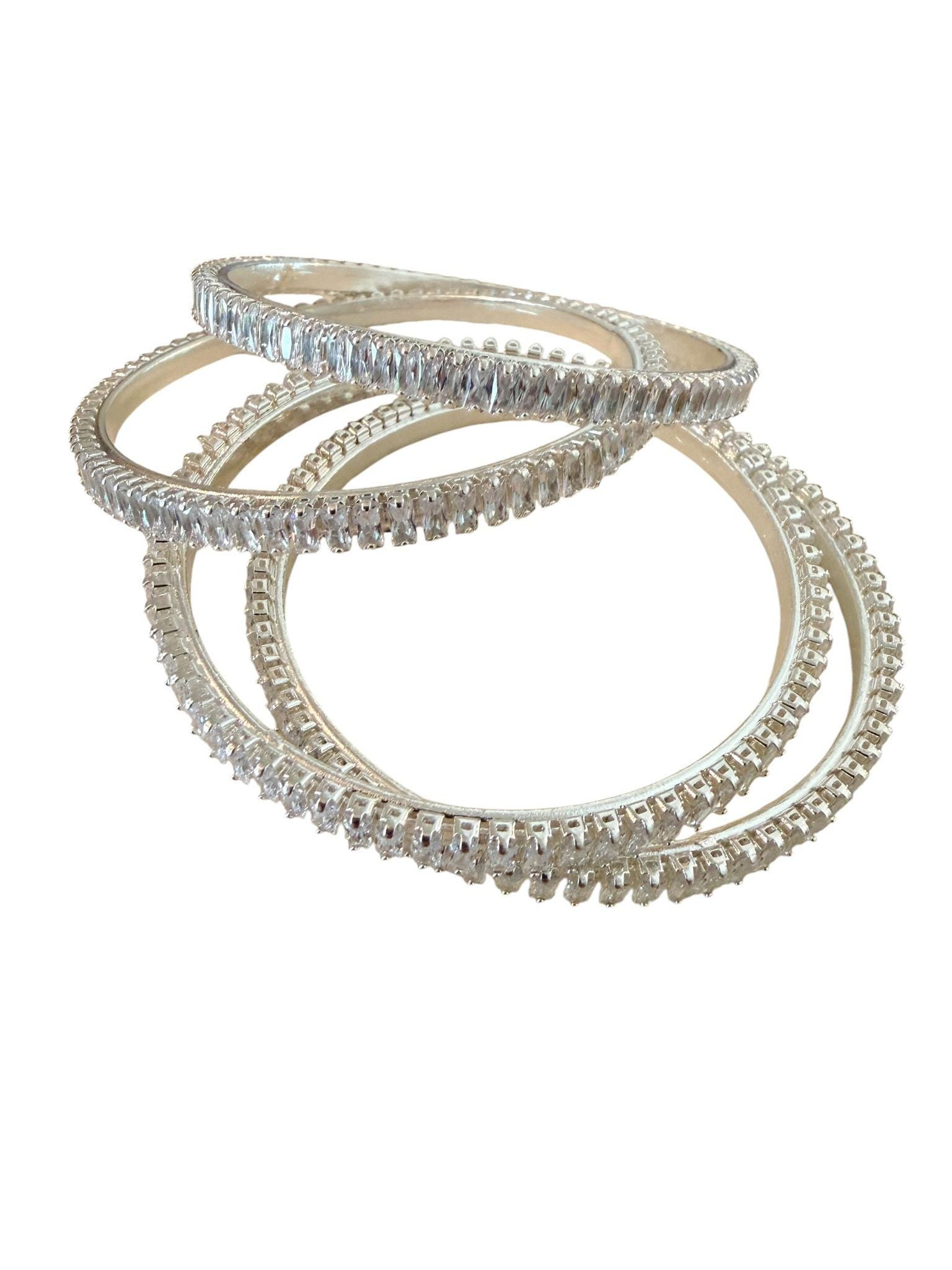 Silver Tone Tennis Bangle Set, Stackable Bangles, Cubic Zirconia sizes 2.4 2.6 2.8
