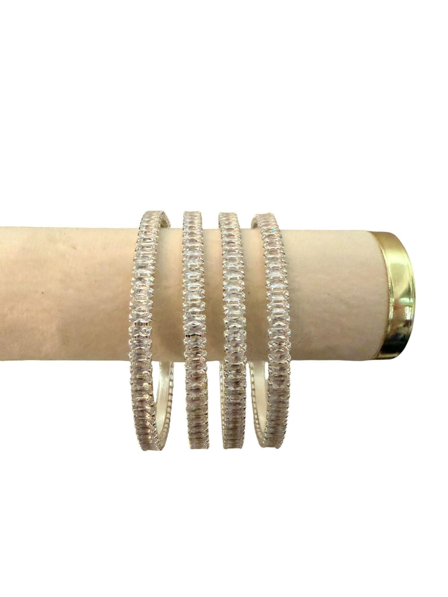 Silver Tone Tennis Bangle Set, Stackable Bangles, Cubic Zirconia sizes 2.4 2.6 2.8