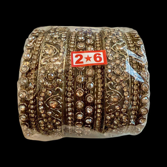 Bridal Bangle Set, Antique Gold Tone Rhinestone Bangles, Indian Pakistani Wedding Jewelry