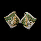 Emerald Green Leaf Stud Earrings, Gold Tone Statement Earrings, Nature Inspired Bridal Jewelry