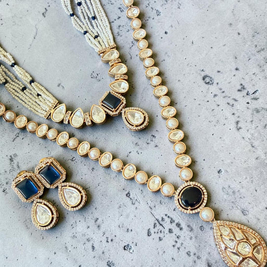 Saphire Jewelry, Gold Tone Bridal Necklace Set, monzonite stones gold plated Jewelry