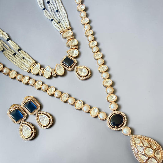 Saphire Jewelry, Gold Tone Bridal Necklace Set, monzonite stones gold plated Jewelry