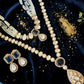 Saphire Jewelry, Gold Tone Bridal Necklace Set, monzonite stones gold plated Jewelry