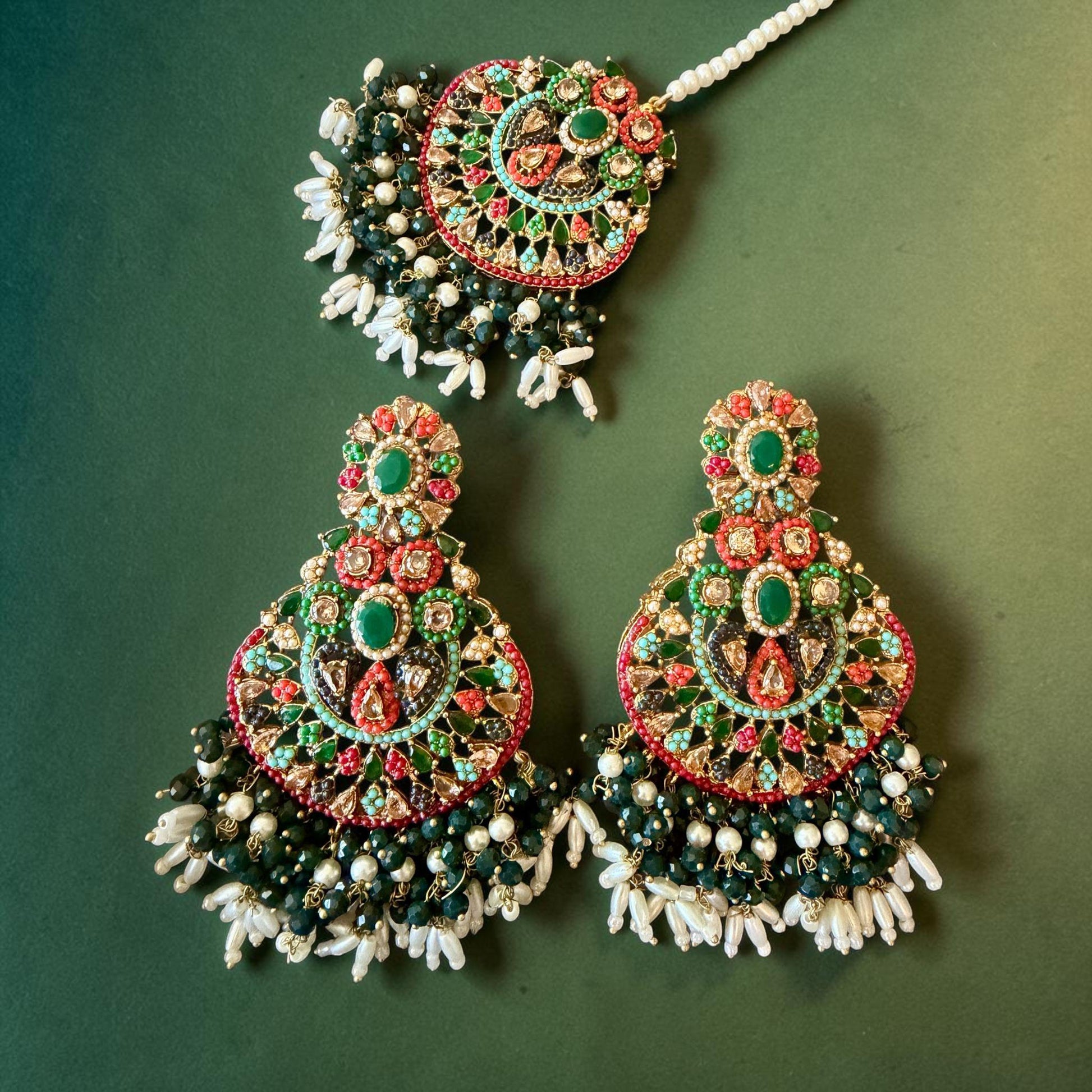 Multicolor Kundan Jewelry Set, Gold Tone Bridal Necklace Set